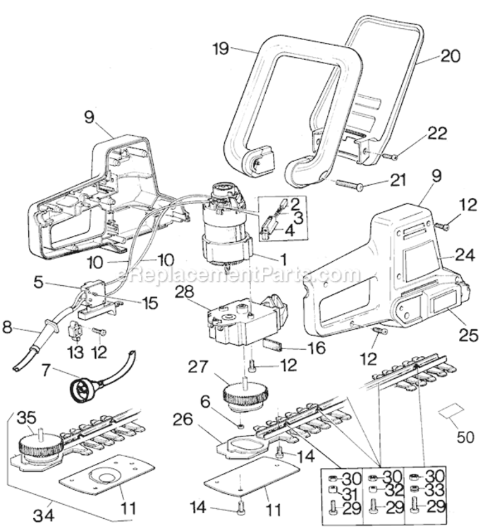 Page A Diagram and Parts List for HT116 Type 1 Black and Decker Hedge Trimmer